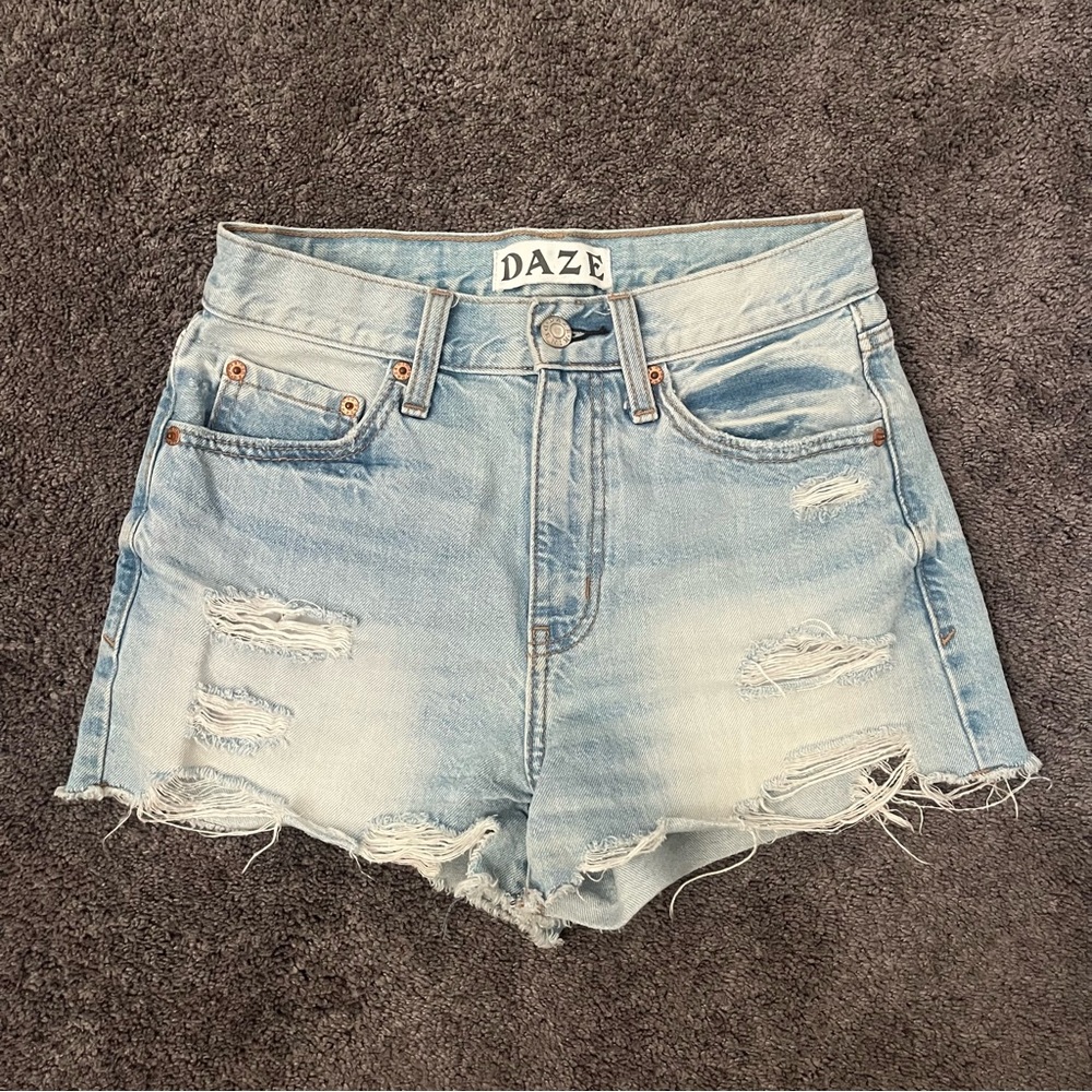 Daze Light Blue Distressed Denim Shorts